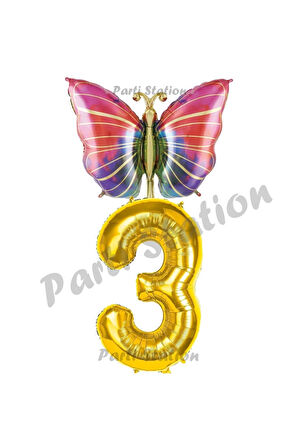 Gökkuşağı Kelebek Konsept 9 Yaş Doğum Günü Balon Set Butterfly Bahar Tema Doğum Günü Balon