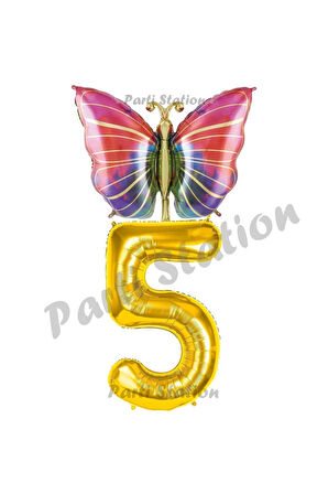 Gökkuşağı Kelebek Konsept 9 Yaş Doğum Günü Balon Set Butterfly Bahar Tema Doğum Günü Balon