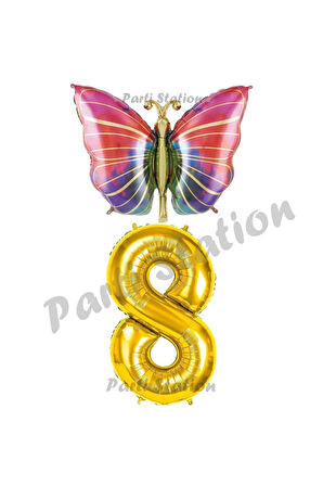 Gökkuşağı Kelebek Konsept 9 Yaş Doğum Günü Balon Set Butterfly Bahar Tema Doğum Günü Balon