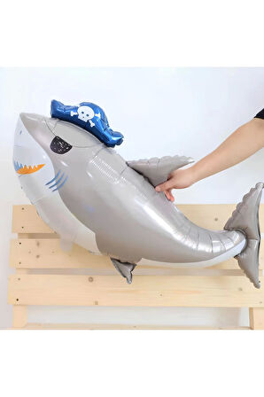 Korsan Tema Köpek Balığı Konsept 6 Yaş Balon Set Korsan Shark Tema Doğum Günü Folyo Balon Set