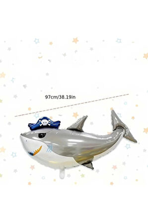 Korsan Tema Köpek Balığı Konsept 6 Yaş Balon Set Korsan Shark Tema Doğum Günü Folyo Balon Set