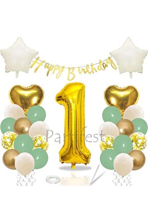 Küf Yeşili Rakam Balon Seti Küf Yeşili 1 Yaş Balon Set Doğum Günü Balon Seti