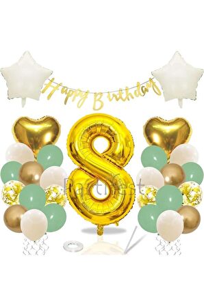 Küf Yeşili Rakam Balon Seti Küf Yeşili 8 Yaş Balon Set Doğum Günü Balon Seti