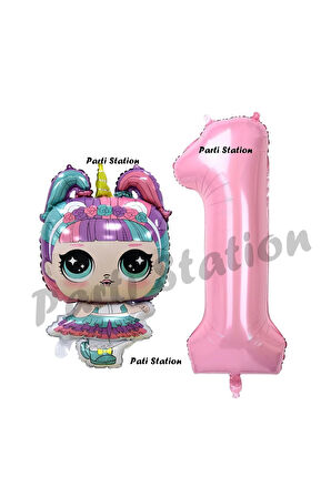 Unicorn LOL Bebek 4 Yaş Balon ve Pembe Rakam Balon Doğum Günü Parti Set
