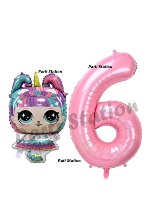 Unicorn LOL Bebek 4 Yaş Balon ve Pembe Rakam Balon Doğum Günü Parti Set