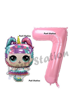 Unicorn LOL Bebek 4 Yaş Balon ve Pembe Rakam Balon Doğum Günü Parti Set