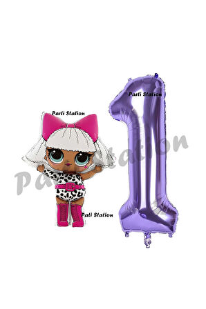 Diva LOL Bebek 8 Yaş Balon ve Mor Rakam Balon Doğum Günü Parti Set