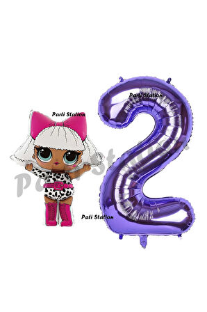 Diva LOL Bebek 8 Yaş Balon ve Mor Rakam Balon Doğum Günü Parti Set