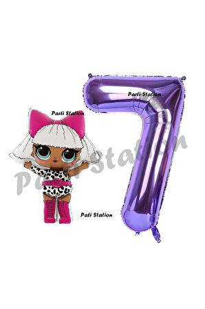 Diva LOL Bebek 8 Yaş Balon ve Mor Rakam Balon Doğum Günü Parti Set