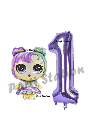 LOL Bebek 2 Yaş Balon ve Mor Rakam Balon Doğum Günü Parti Set