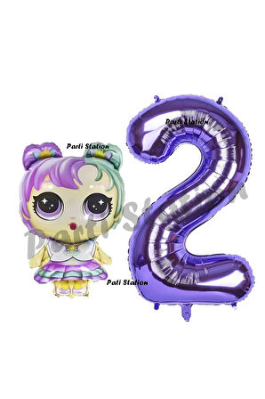 LOL Bebek 2 Yaş Balon ve Mor Rakam Balon Doğum Günü Parti Set