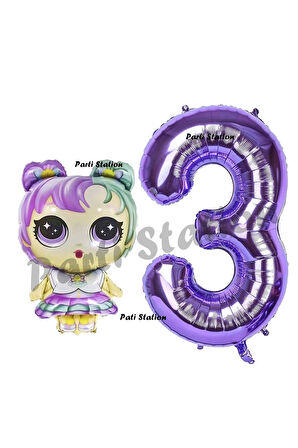 LOL Bebek 2 Yaş Balon ve Mor Rakam Balon Doğum Günü Parti Set