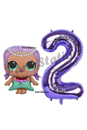 Mermaid LOL Bebek 6 Yaş Balon ve Mor Rakam Balon Doğum Günü Parti Set