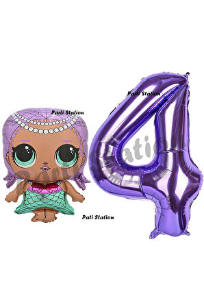 Mermaid LOL Bebek 6 Yaş Balon ve Mor Rakam Balon Doğum Günü Parti Set