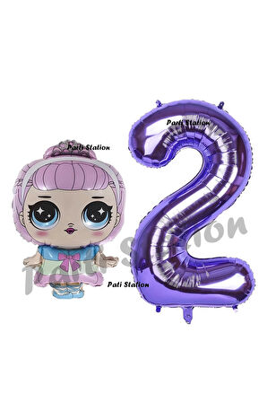 Unicorn LOL Bebek 6 Yaş Balon ve Mor Rakam Balon Doğum Günü Parti Set