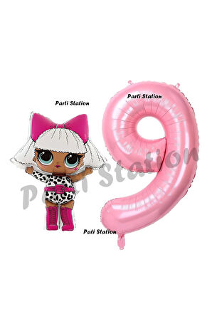 Diva LOL Bebek 9 Yaş Balon ve Pembe Rakam Balon Doğum Günü Parti Set