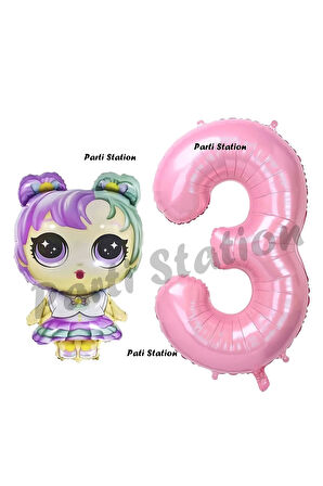 LOL Bebek 4 Yaş Balon ve Pembe Rakam Balon Doğum Günü Parti Set
