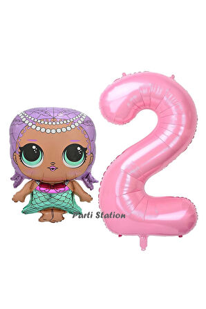 Mermaid LOL Bebek 1 Yaş Balon ve Pembe Rakam Balon Doğum Günü Parti Set