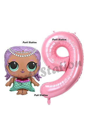 Mermaid LOL Bebek 1 Yaş Balon ve Pembe Rakam Balon Doğum Günü Parti Set