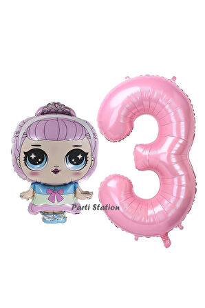 Prenses LOL Bebek 5 Yaş Balon ve Pembe Rakam Balon Doğum Günü Parti Set