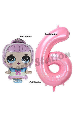 Prenses LOL Bebek 5 Yaş Balon ve Pembe Rakam Balon Doğum Günü Parti Set