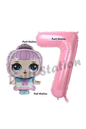Prenses LOL Bebek 5 Yaş Balon ve Pembe Rakam Balon Doğum Günü Parti Set