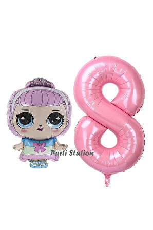 Prenses LOL Bebek 5 Yaş Balon ve Pembe Rakam Balon Doğum Günü Parti Set