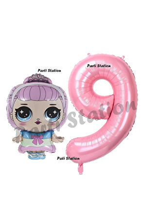 Prenses LOL Bebek 5 Yaş Balon ve Pembe Rakam Balon Doğum Günü Parti Set