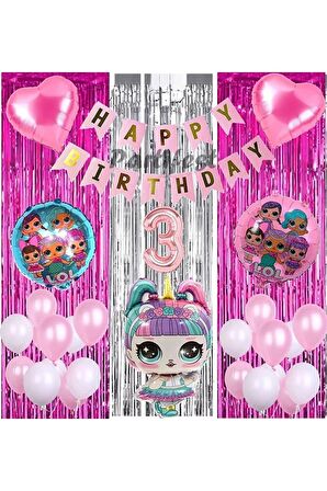 Unicorn 3 Yaş Balon Seti LOL Doğum Günü Parti Set