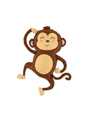 Safari Maymun Balon 1 Yaş Balon Set Safari Konsept Sevimli Maymun Balon ve Krem Renk Rakam Balon