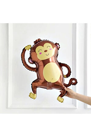 Safari Maymun Balon 1 Yaş Balon Set Safari Konsept Sevimli Maymun Balon ve Krem Renk Rakam Balon