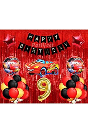 Arabalar 9 Yaş Balon Seti Cars Konsept Helyum Balon Set Şimşek Mcqueen Doğum Günü Set