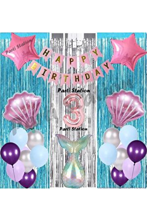 Deniz Kızı 3 Yaş Doğum Günü Konsept Balon Set Mermaid Balloon Set Deniz Kızı Günü Seti