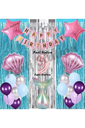 Deniz Kızı 9 Yaş Doğum Günü Konsept Balon Set Mermaid Balloon Set Deniz Kızı Günü Seti