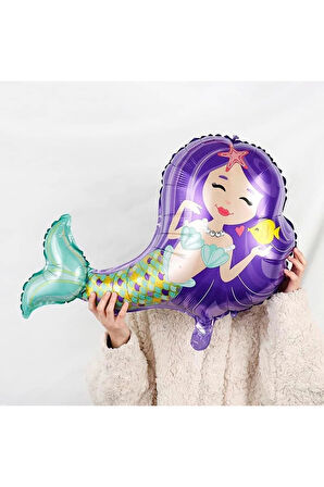 Deniz Kızı Konsept Mermaid Deniz Kızı 8 Yaş Balon Set ve Mor Rakam Balon Doğum Günü Parti Balon Set