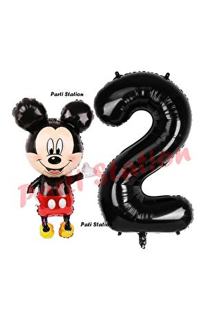 Mickey Mouse Balon 2 Yaş Doğum Günü Set Mickey Mouse Konsept Balon ve Siyah Rakam Balon