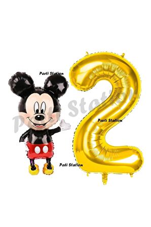 Mickey Mouse Balon 2 Yaş Doğum Günü Set Mickey Mouse Konsept Balon ve Gold Rakam Balon