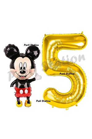 Mickey Mouse Balon 5 Yaş Doğum Günü Set Mickey Mouse Konsept Balon ve Gold Rakam Balon