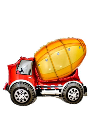 İnşaat Mikser Kamyonu Balon 5 Yaş Doğum Günü Balon Set İş Makineleri Konsept Ve Gold Rakam Balon