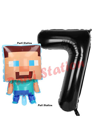 Minecraft Balon 2 Yaş Doğum Günü Set Minecraft Konsept Balon ve Siyah Rakam Balon
