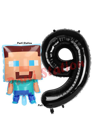 Minecraft Balon 2 Yaş Doğum Günü Set Minecraft Konsept Balon ve Siyah Rakam Balon