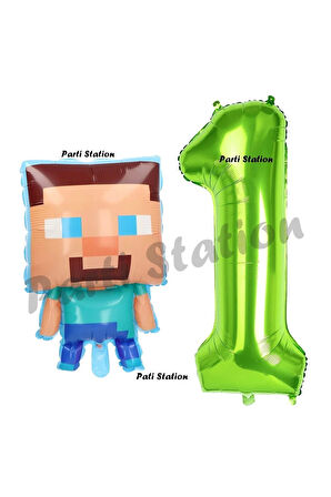 Minecraft Balon 5 Yaş Doğum Günü Set Minecraft Konsept Balon ve Yeşil Rakam Balon