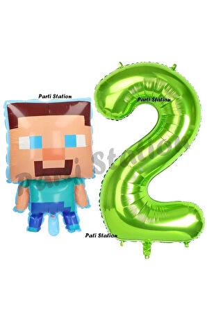 Minecraft Balon 5 Yaş Doğum Günü Set Minecraft Konsept Balon ve Yeşil Rakam Balon