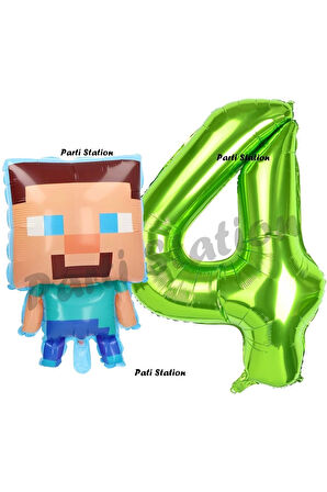 Minecraft Balon 5 Yaş Doğum Günü Set Minecraft Konsept Balon ve Yeşil Rakam Balon