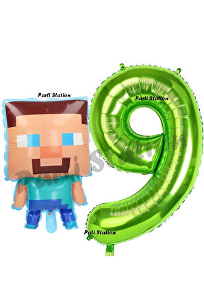 Minecraft Balon 5 Yaş Doğum Günü Set Minecraft Konsept Balon ve Yeşil Rakam Balon