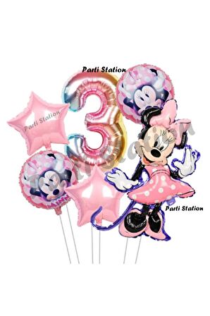 Minnie Mouse 3 Yaş Balon Set Minnie Mouse Doğum Günü Konsept Parti Balon Set