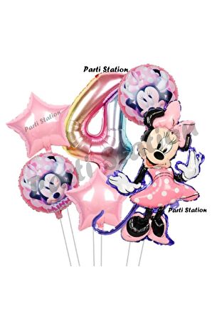 Minnie Mouse 4 Yaş Balon Set Minnie Mouse Doğum Günü Konsept Parti Balon Set