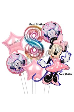 Minnie Mouse 8 Yaş Balon Set Minnie Mouse Doğum Günü Konsept Parti Balon Set