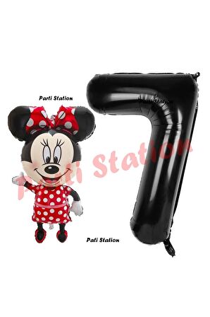 Minnie Mouse 1 Yaş Doğum Günü Set Minnie Mouse Konsept Balon ve Siyah Rakam Balon Set