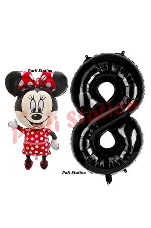 Minnie Mouse 1 Yaş Doğum Günü Set Minnie Mouse Konsept Balon ve Siyah Rakam Balon Set